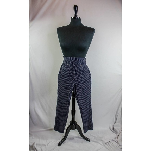 Anne Klein Pants Polka Dot Stretch Crop Blue White Size 4 - Picture 1 of 5